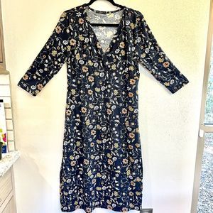 Encuentro Women Blue Floral Casual Long Sleeve‎ Dress Med